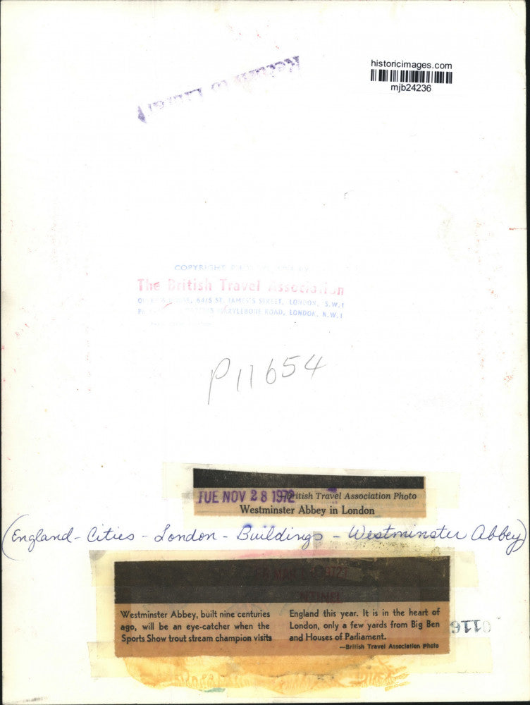 1972 Press Photo Exterior of Westminster Abbey in London, England - mjb24236