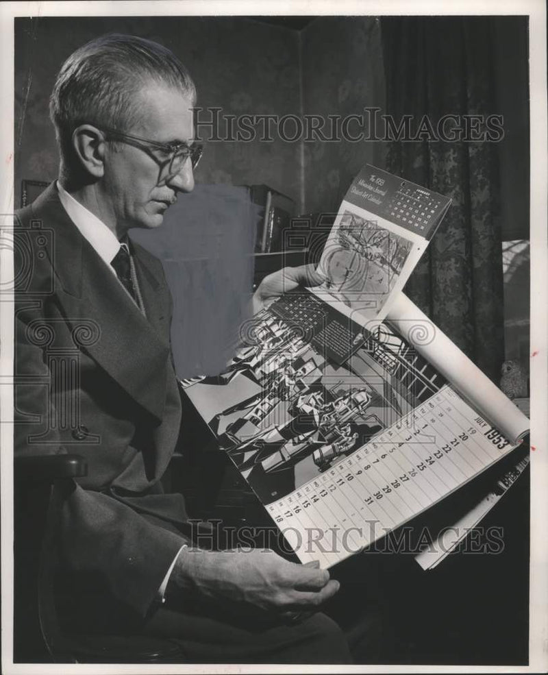 Load image into Gallery viewer, 1953 Press Photo Siegfried Schnyder and Student Art Contest Submissions
