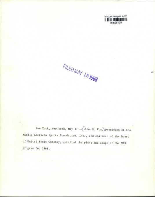 1968 Press Photo John M. Fox, president of Sports Foundation, New York, New York