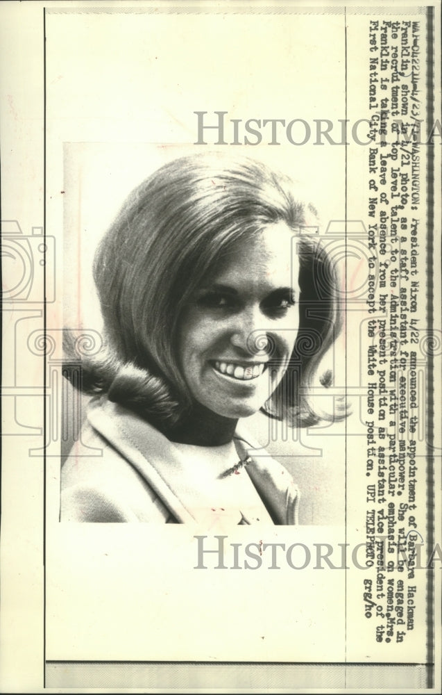 1973 Press Photo Barbara Franklin, staff assistant for executive manpower- Historic Images