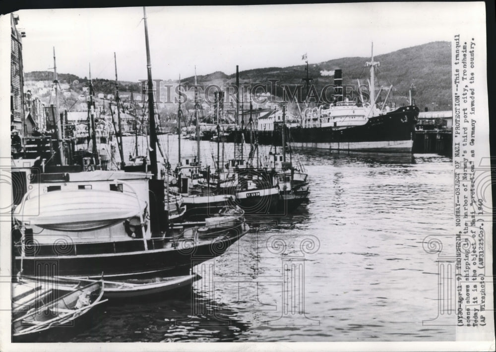 1940 Press Photo Shipping Boats in a Trondheim Harbor in Norway - mjb25296- Historic Images