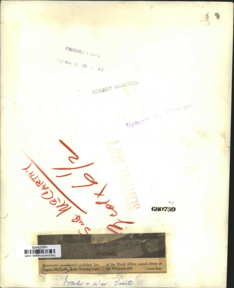 1968 Press Photo Presidential candidate Senator Eugene McCarthy in Wisconsin