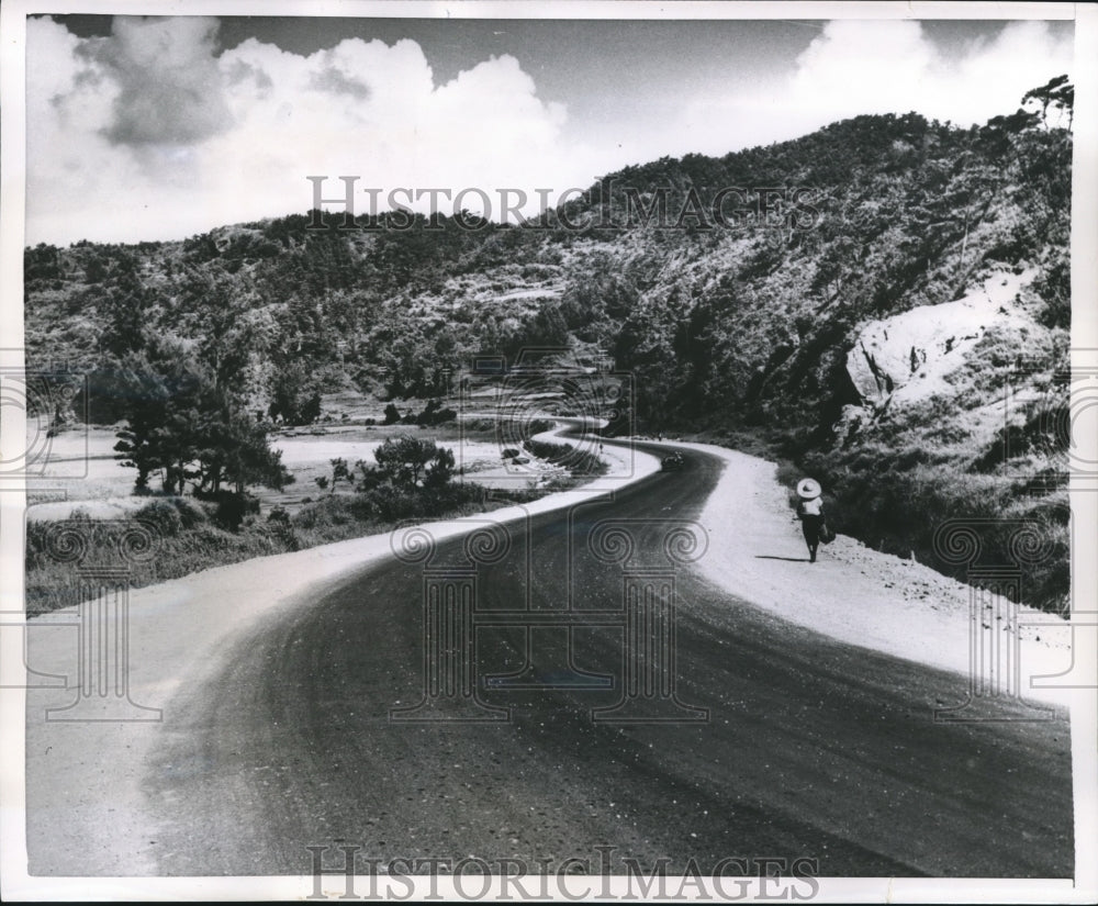 1955 Press Photo Remote, Winding Road in Okinawa- Historic Images