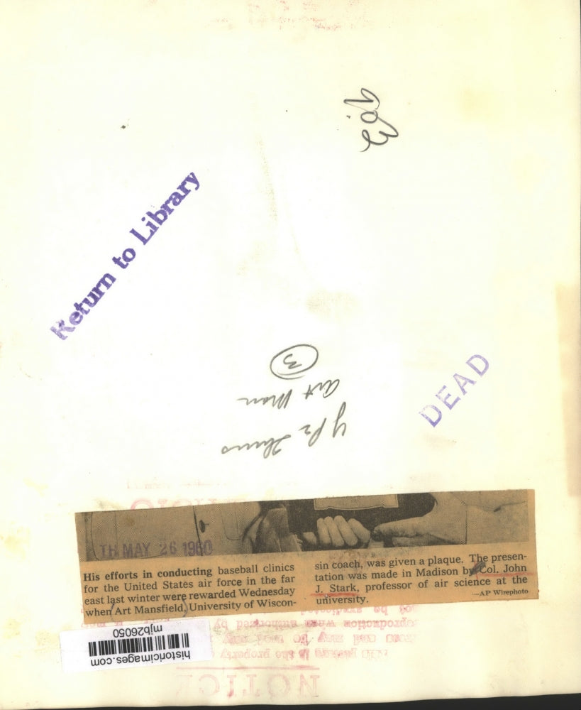 1960 Press Photo University of Wisconsin Coach, Art Mansfield in Madison