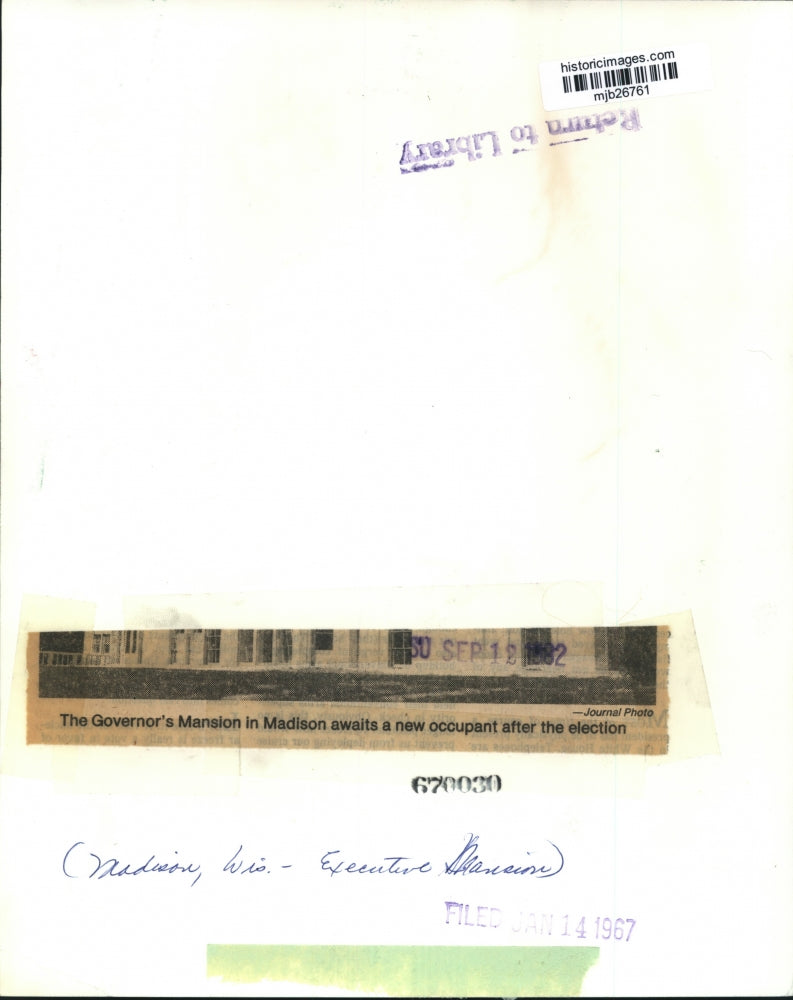 1967 Press Photo The Governor's Mansion in Madison awaits a new occupant