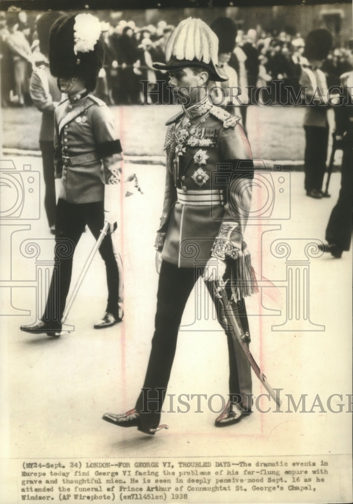 1938 Press Photo England&#39;s George VI ponders recent events in Europe- Historic Images