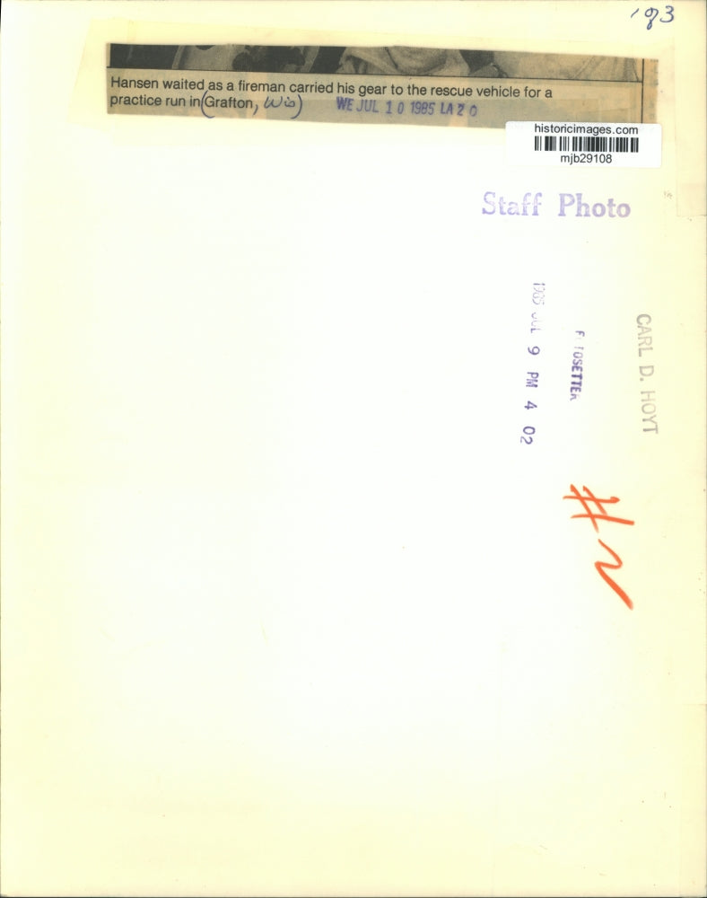 1985 Press Photo Practice Run for Rescue Vehicle in Grafton, Wisconsin