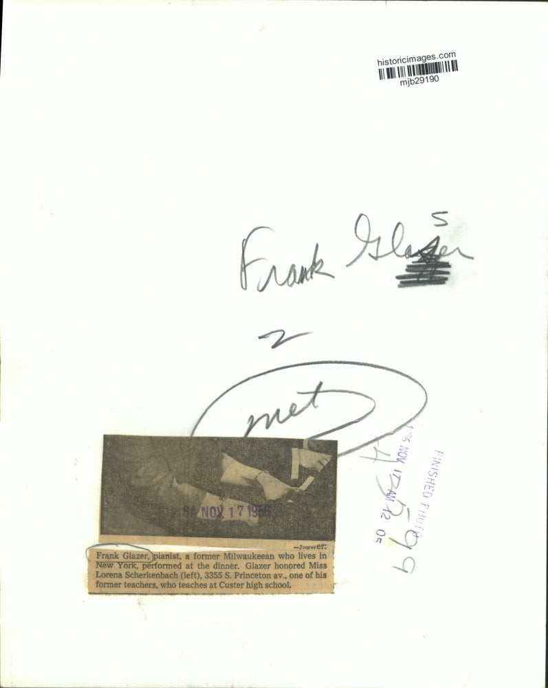 1956 Press Photo Frank Glazer, pianist, and former teacher Lorena Scherkenbach