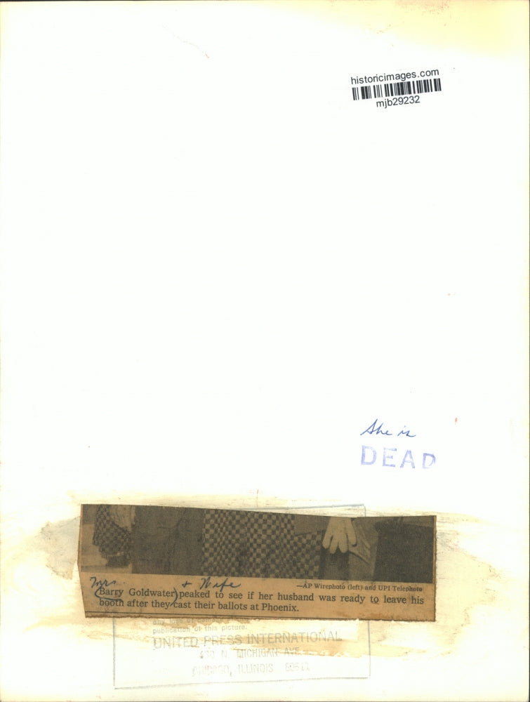 1964 Press Photo Barry Goldwater and wife, leave voting booths, Phoenix, Arizona