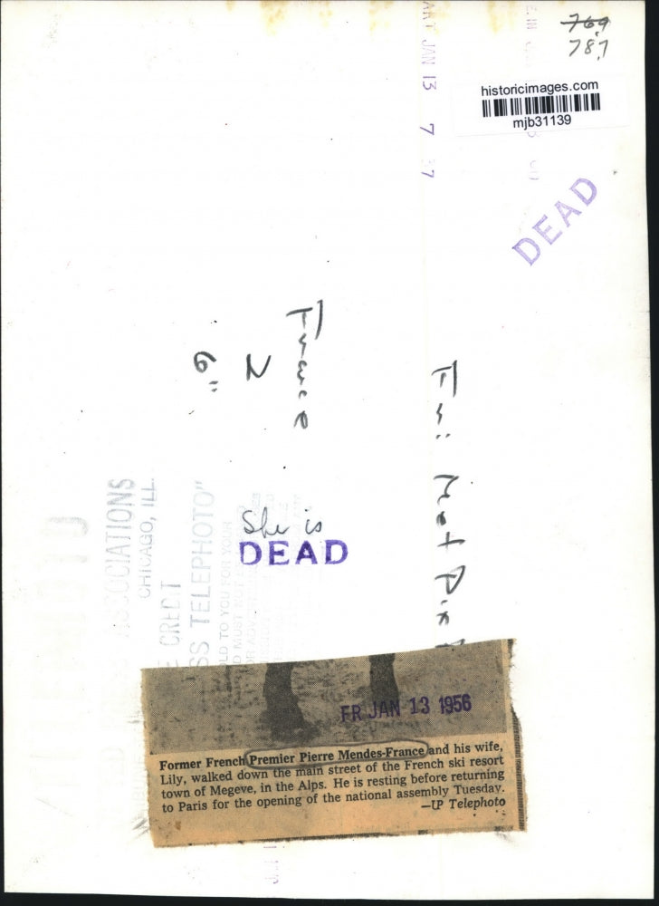 1956 Press Photo Former French Premier Pierre Mendes-France and wife, France.