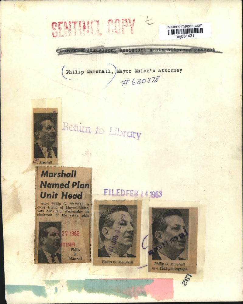 1963 Press Photo Philip G. Marshall Elected by Mayor Maier - mjb31431