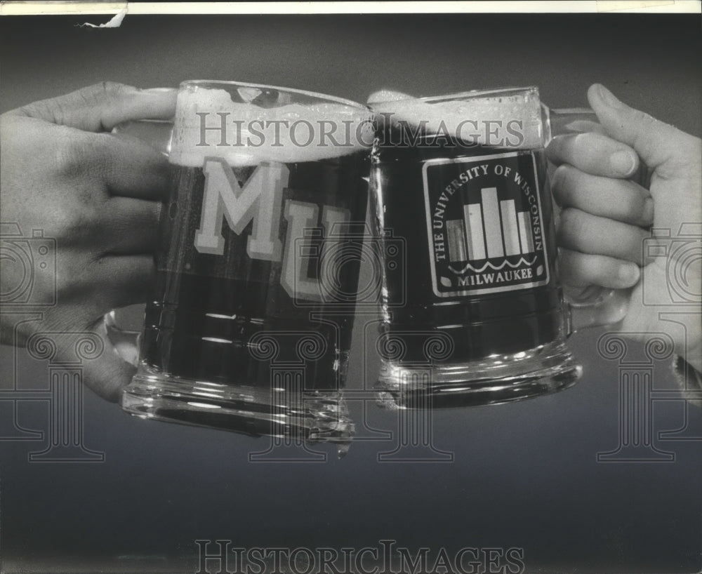 1883 Press Photo Marquette and University of Wisconsin-Milwaukee Beer Mugs