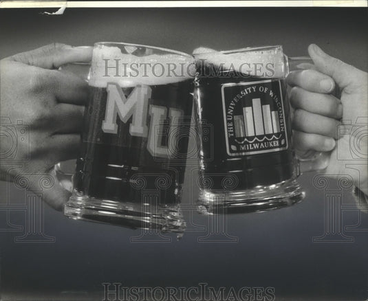 1883 Press Photo Marquette and University of Wisconsin-Milwaukee Beer Mugs