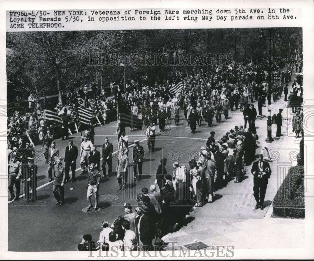 1949 Press Photo Veterans Marching in Loyalty Parade on May Day in New York- Historic Images