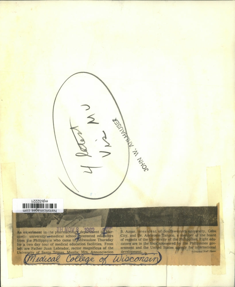 1962 Press Photo Educators from the Philippines visiting Marquette University