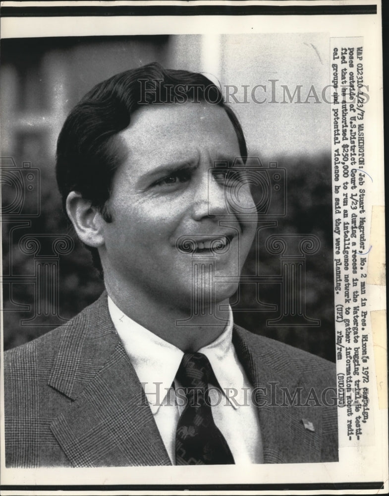 1973 Press Photo Jeb Stuart Magruder Outside District Court for Watergate Trial- Historic Images