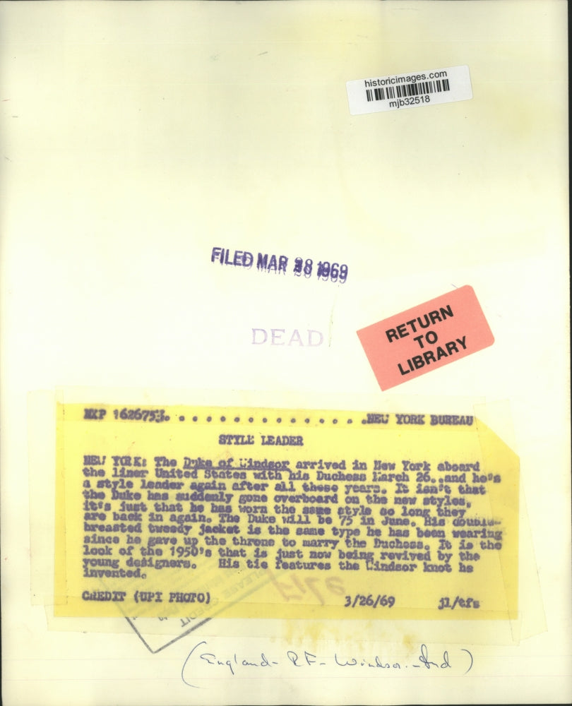 1969 Press Photo The Duke of Windsor's Fashion Style in the 60's - mjb32518