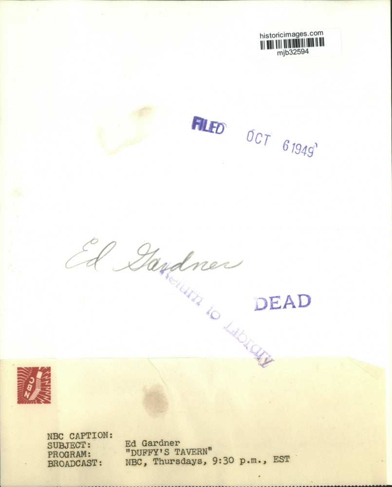 1949 Press Photo Ed Gardner, star of NBC's "Duffy's Tavern" - mjb32594