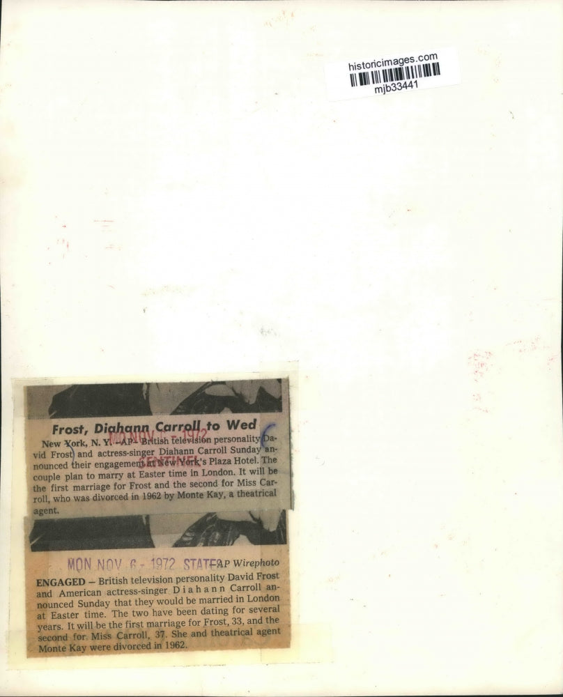 1972 Press Photo David Frost and Diahann Carroll announced their engagement.