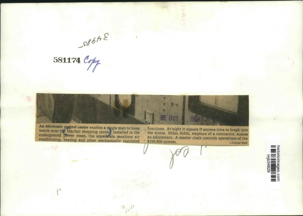 1958 Press Photo Electronic Control Center Mayfair Shopping Center - mjb34829