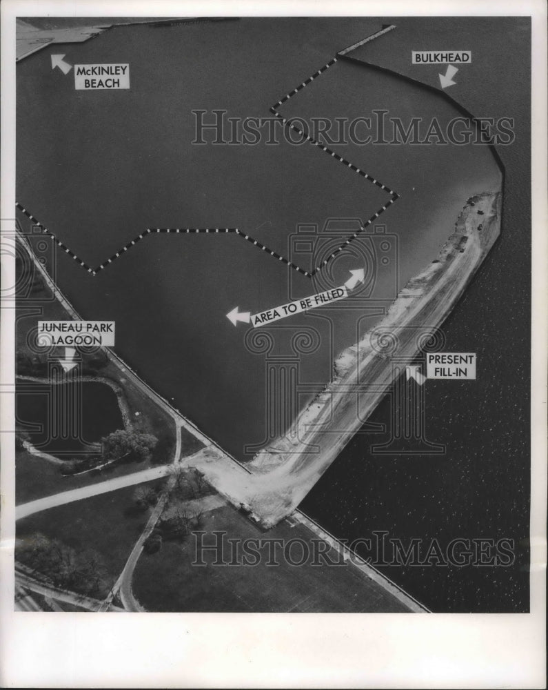 1964 Press Photo Dirt dumped into Lake Michigan, McKinley Beach marina project.