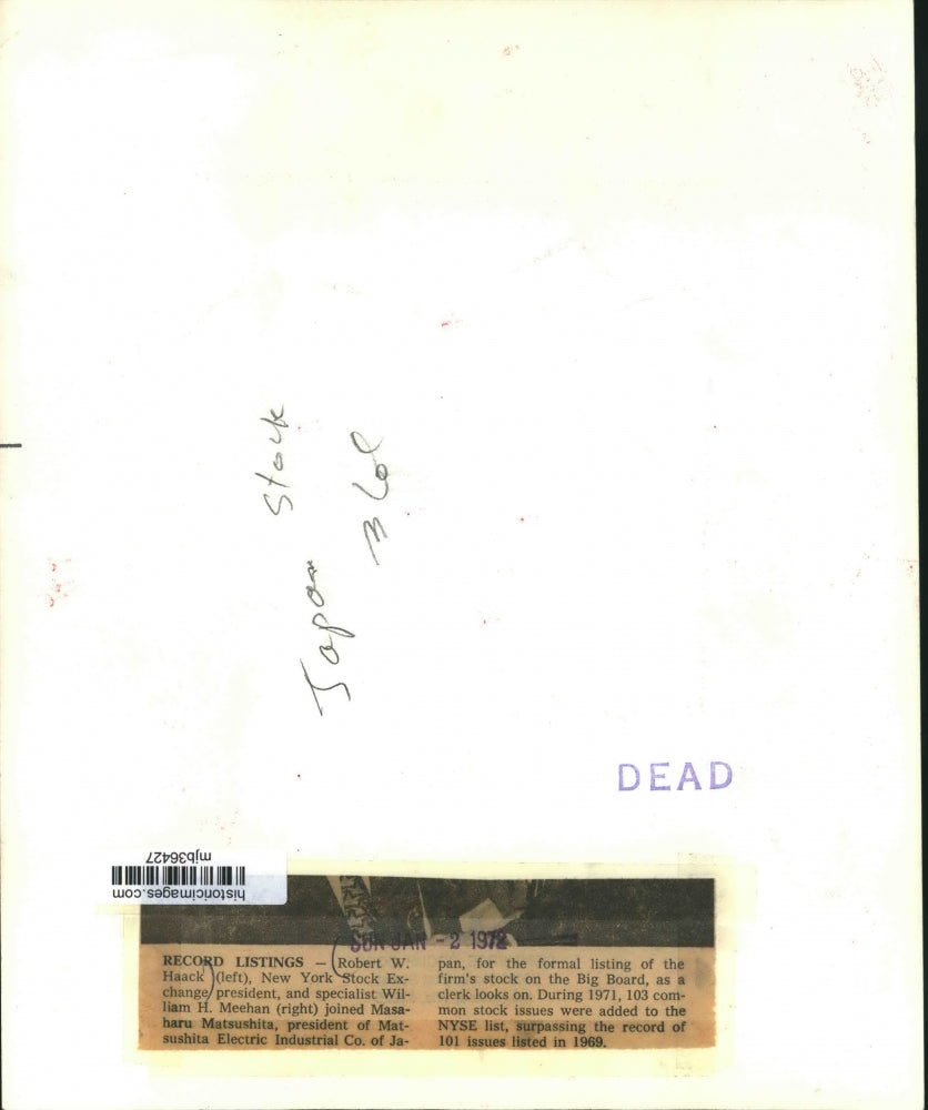 1972 Press Photo Masaharu Matsushuita, President of Matsushita Electric, Japan