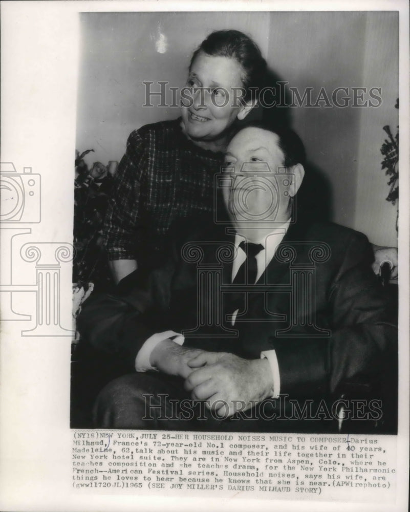 1965 Press Photo Darius Milhaud France&#39;s No. 1 Composer and his wife, Madeleine- Historic Images