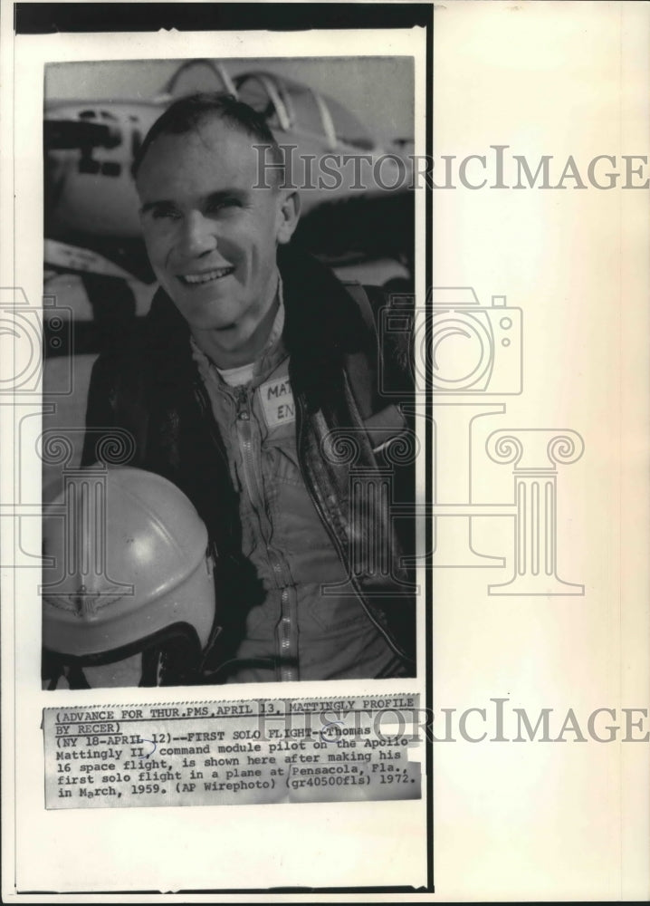 1972 Press Photo Thomas Mattingly II, Command Module Pilot on Apollo 16 - Historic Images