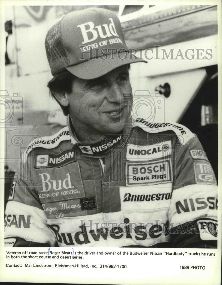 1985 Press Photo Off-Road Race Car Driver Roger Mears - mjb37098- Historic Images