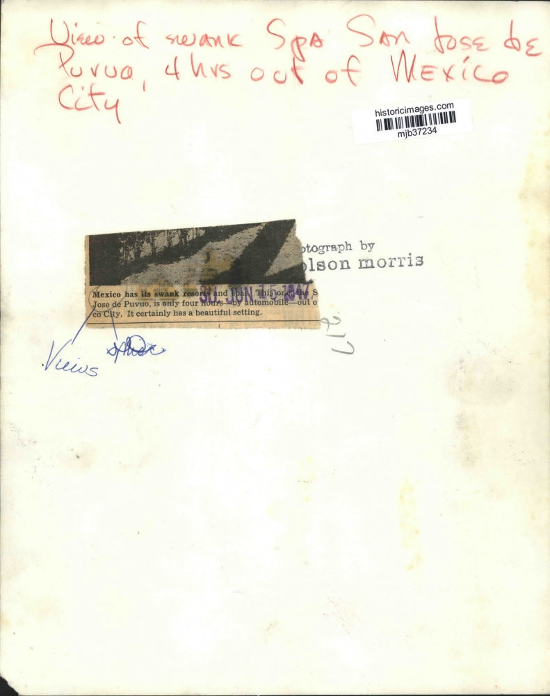 1947 Press Photo San Jose de Purua Spa Outside of Mexico City, Mexico