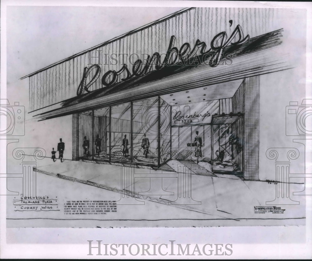 1955 Press Photo sketch of Rosenberg's Women's apparel store, Cudahy - mjb37513