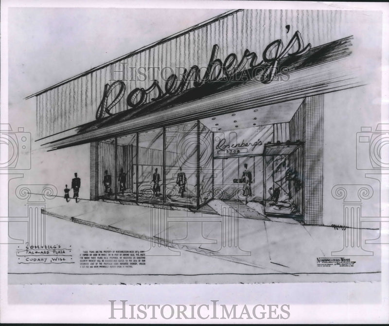 Load image into Gallery viewer, 1955 Press Photo sketch of Rosenberg's Women's apparel store, Cudahy - mjb37513
