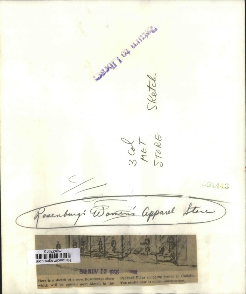 1955 Press Photo sketch of Rosenberg's Women's apparel store, Cudahy - mjb37513