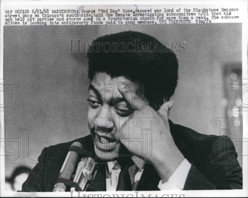 1968 Press Photo George &quot;Mad Dog&quot; Rose testifies before Senate subcommittee.