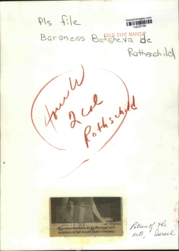 1973 Press Photo Baroness Batsheva de Rothschild, Israeli dance company