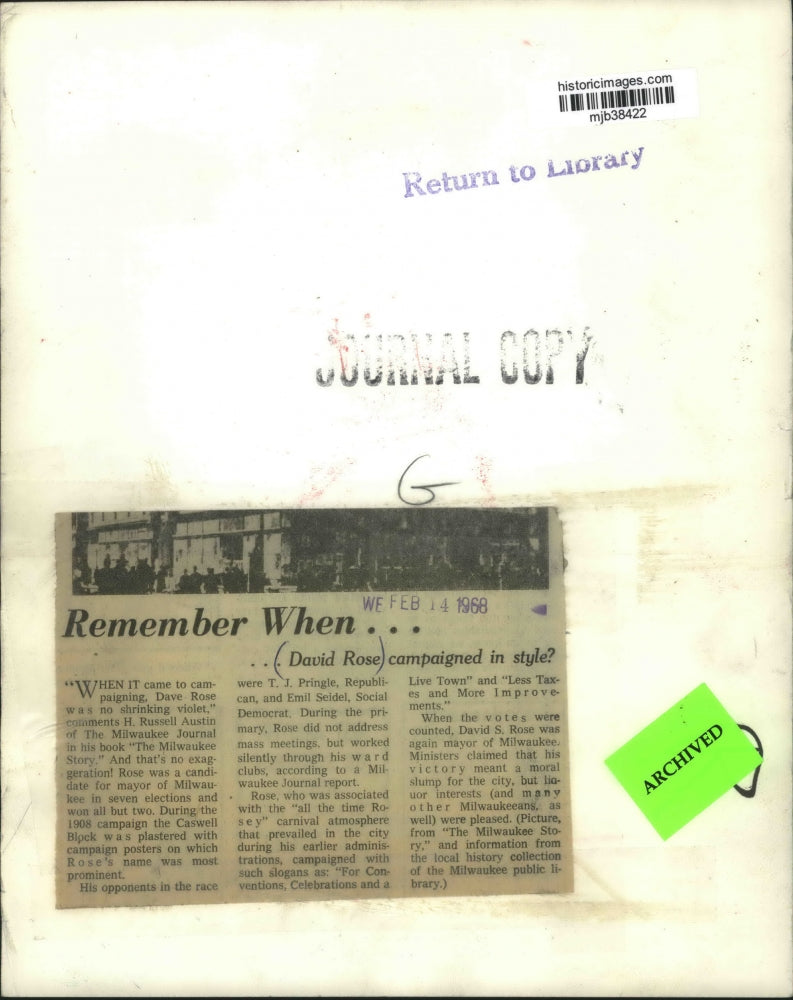 1908 Press Photo David A. Rose campaign signs on Caswell Block in Milwaukee