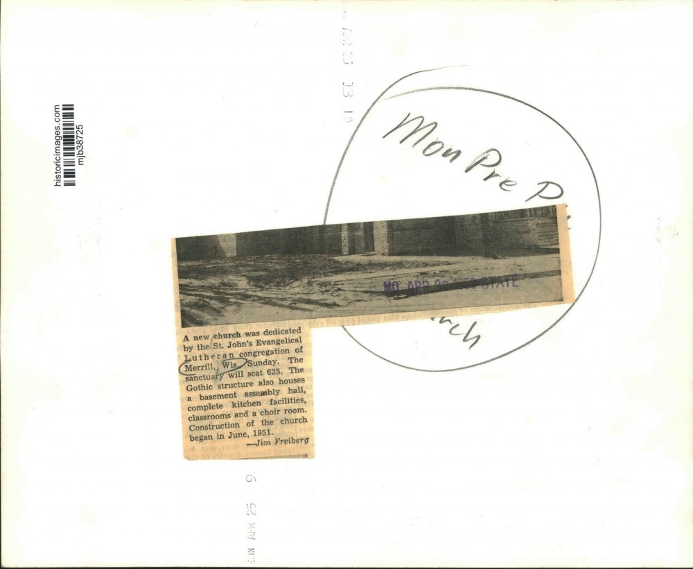 1958 Press Photo St. John's Evangelical Lutheran Church, Merrill, Wisconsin