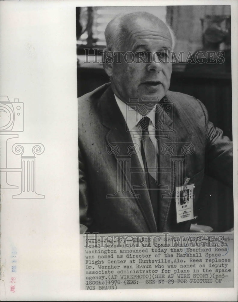 1970 Press Photo Eberhard Reese, director of Marshall Space Flight Center- Historic Images