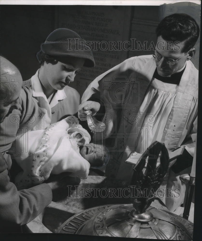 1956 Press Photo Roman Catholic Baptism Michele Herrick at St. John&#39;s Cathedral.- Historic Images