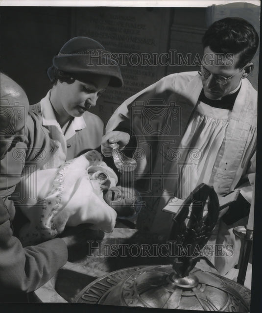 1956 Press Photo Roman Catholic Baptism Michele Herrick at St. John's Cathedral.- Historic Images