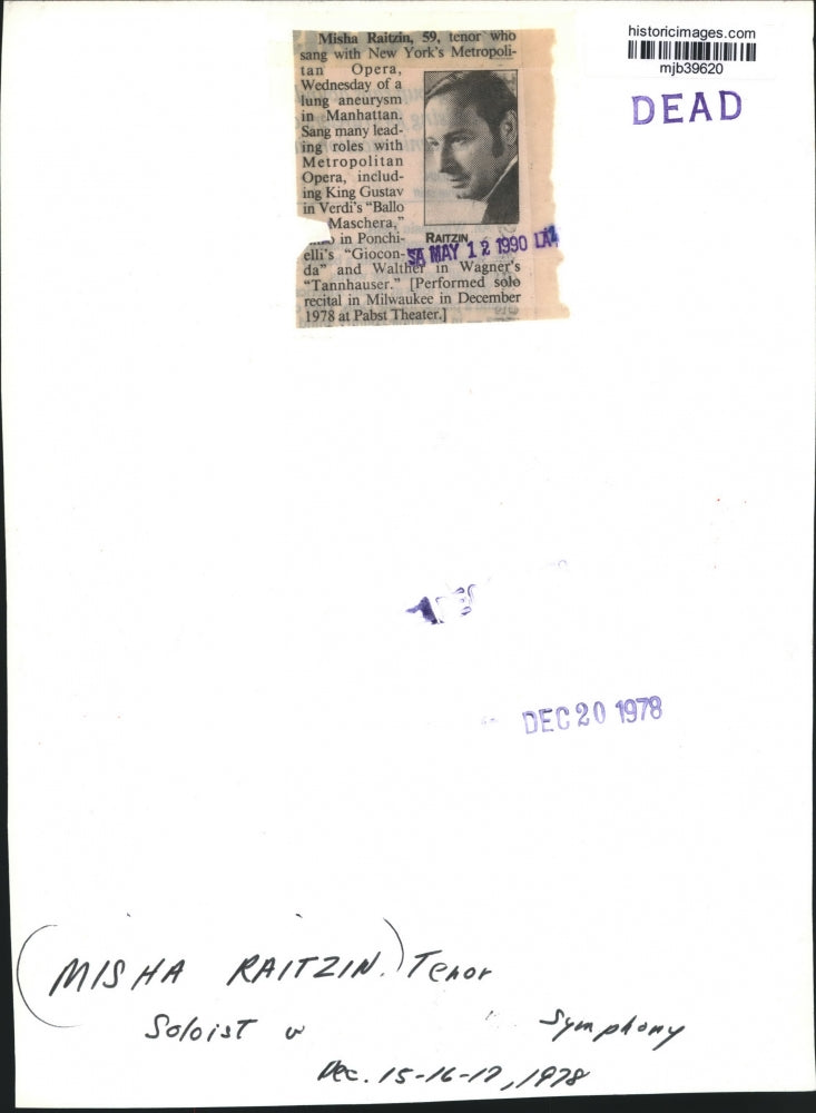 1978 Press Photo New York Metropolitan Opera Tenor Misha Raitzin - mjb39620