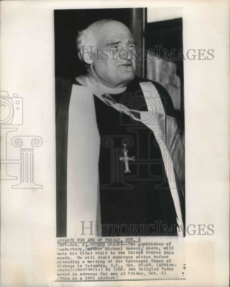 1961 Press Photo Archbishop of Canterbury, Michael Ramsey, Set to Visit the U.S.