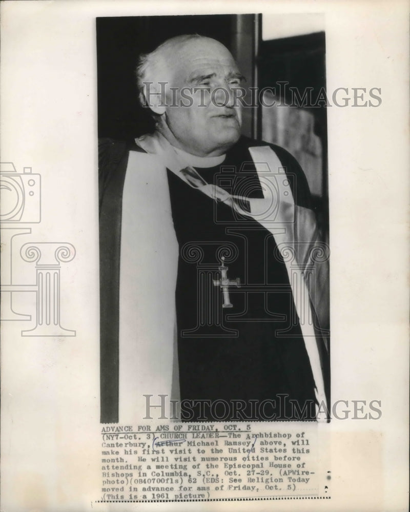 Load image into Gallery viewer, 1961 Press Photo Archbishop of Canterbury, Michael Ramsey, Set to Visit the U.S.
