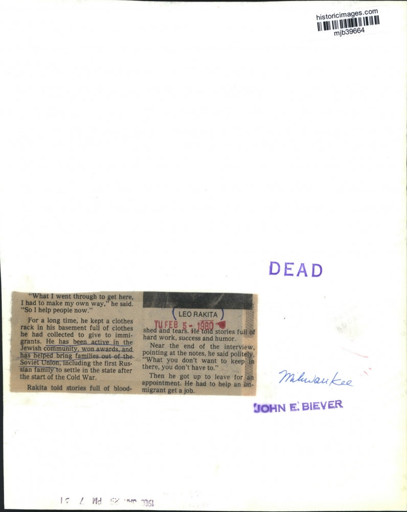 1980 Press Photo Leo Rakita who helped immigrants and active Jewish, Milwaukee