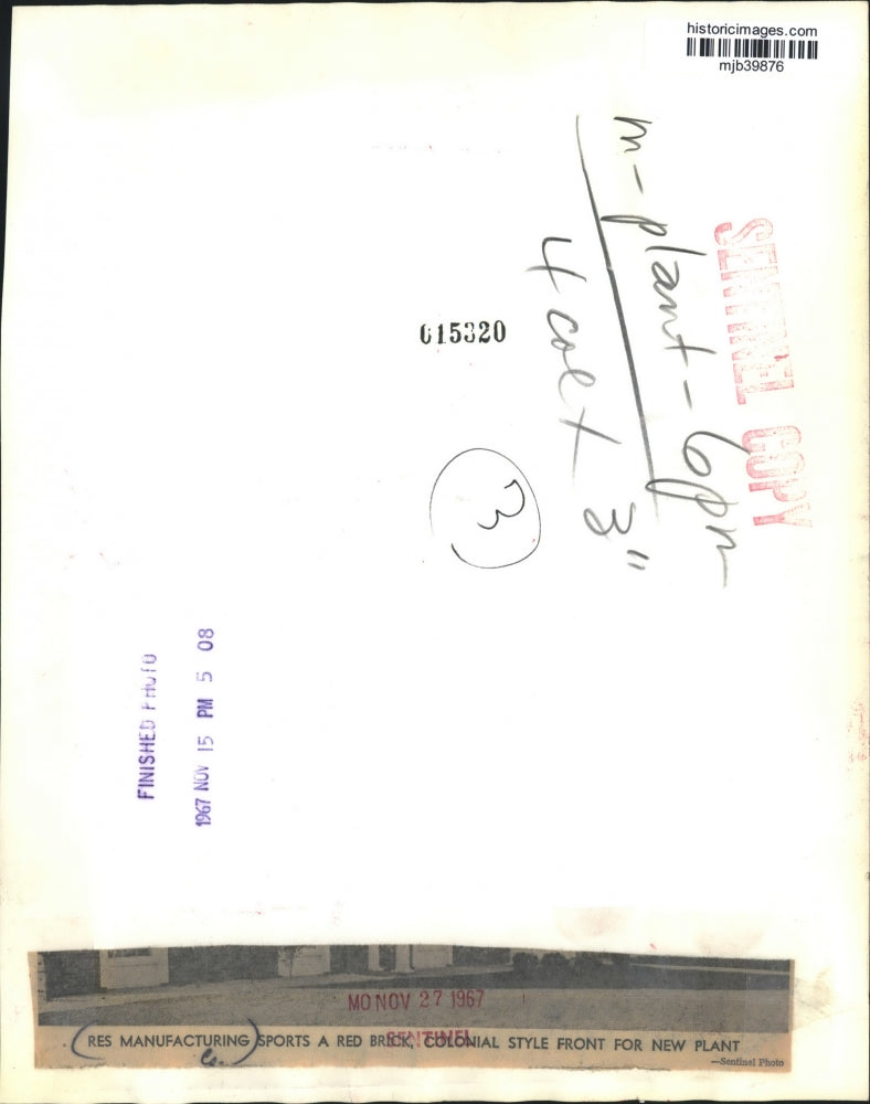 1967 Press Photo Res Manufacturing sports a red brick colonial style front