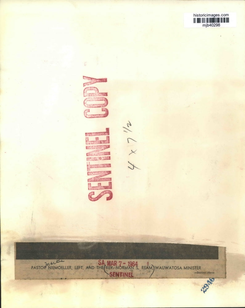 1964 Press Photo Pastor Martin Niemoeller and Reverend Norman S. Ream