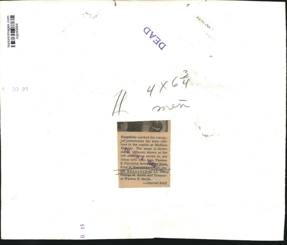 1949 Press Photo Governor Oscar Rennebohm and others attend inaugural ceremony