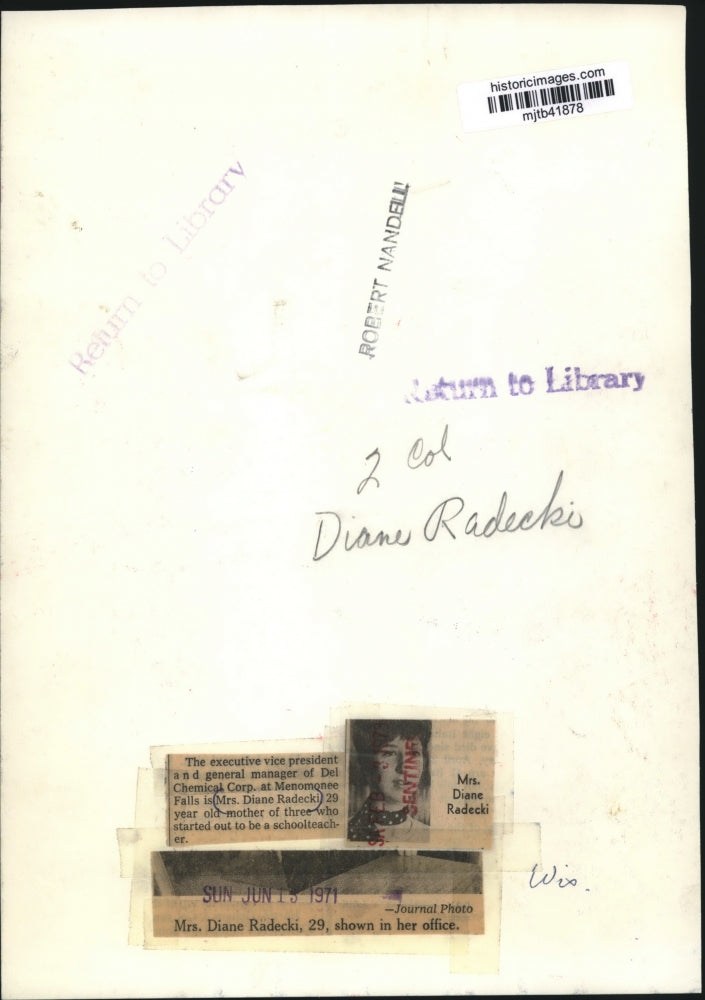 1971 Press Photo Del Chemical's Diane Radecki, Executive VP and GM - mjb41878