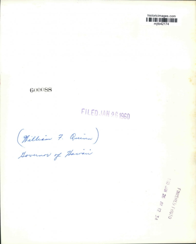 1960 Press Photo Governor of Hawaii,William F. Quinn - mjb42174