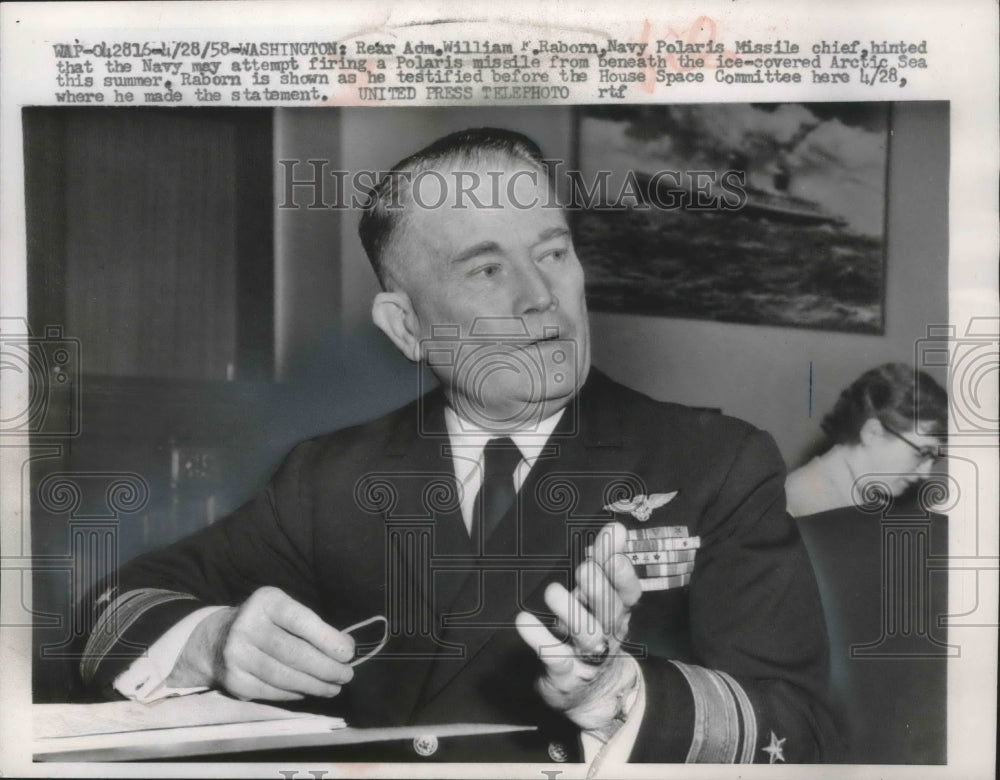 1961 Press Photo Rear Admiral William F. Raborn, Navy Polaris Missile Chief